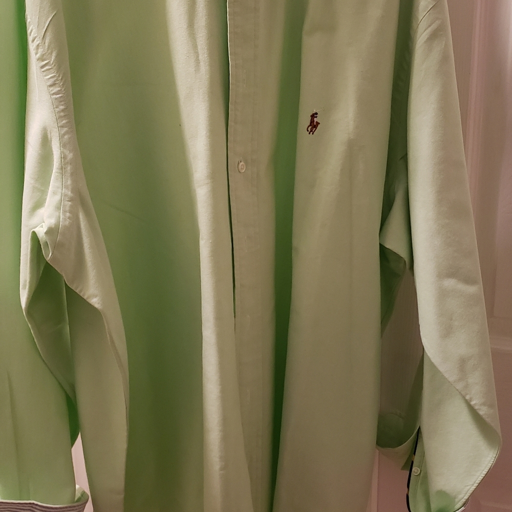 Mens L/S mint green w/ blue & white stripped inner cuff and collar. 3xb